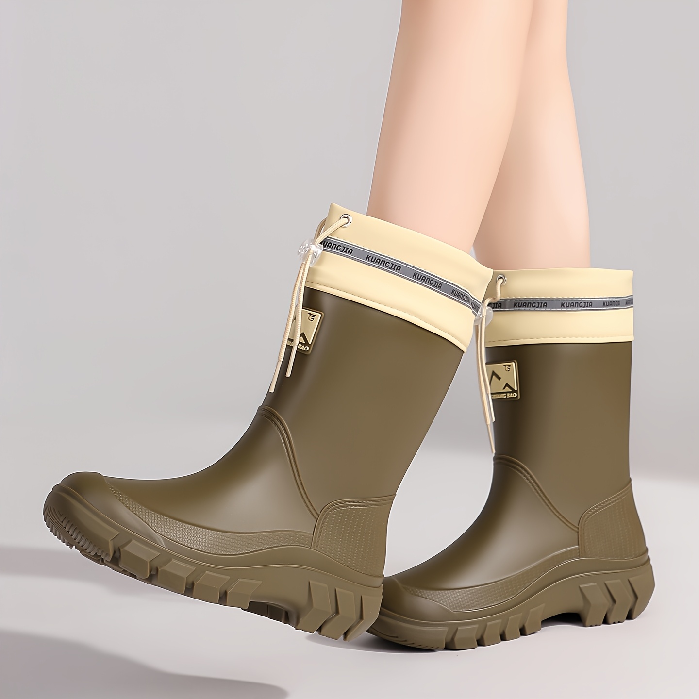 TEMU New Autumn/winter 26 Women's Rain Boots With Elastic Drawstring Cuff And High Quality Opening, Blocking Rainwater, Women Shoes
