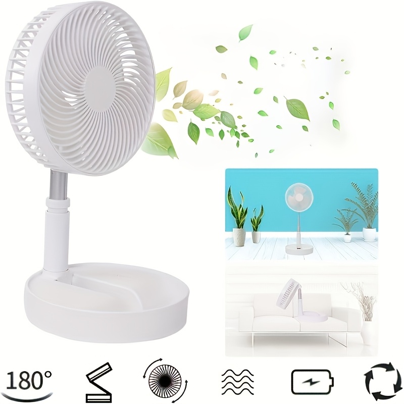 TEMU Rechargeable Portable Fan With Adjustable Height, Settings, And Retractable - Perfect For Home Or Office Use