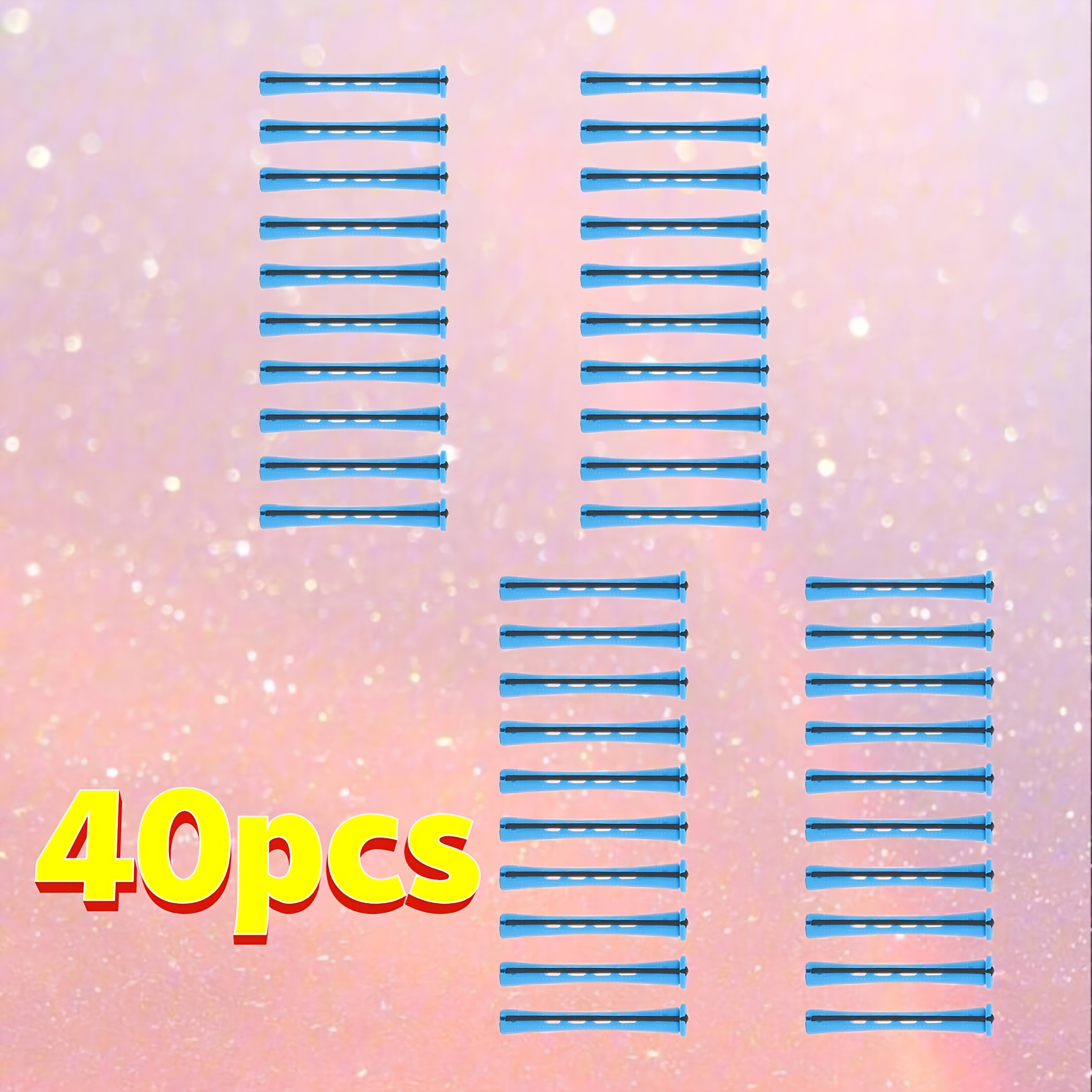 TEMU Curling Rods Set, 40pcs Combination Pack, Perm Rods For Natural Hair, Rods Hair Rollers For Women, Hair Curling Rods For Long Medium Small Hair, Curler Styling Hairdressing Tools, Blue