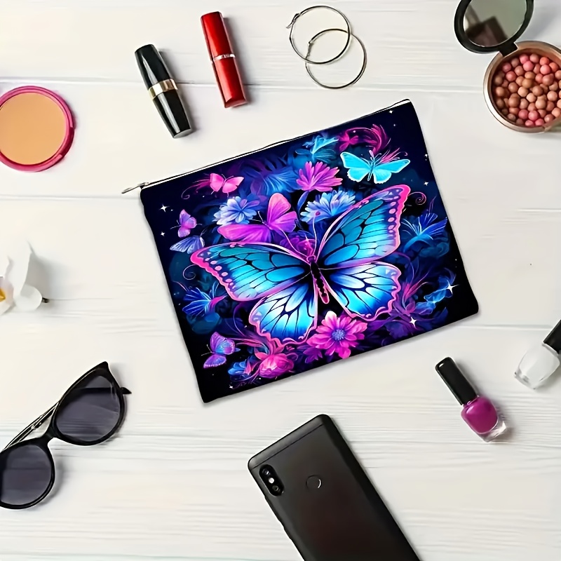 TEMU 1pc, Makeup Bag With And Flower Pattern, Secure Zipper, Women's Travel Cosmetic Pouch, Lightweight Zippered Makeup Bag, Multifunctional Cosmetic