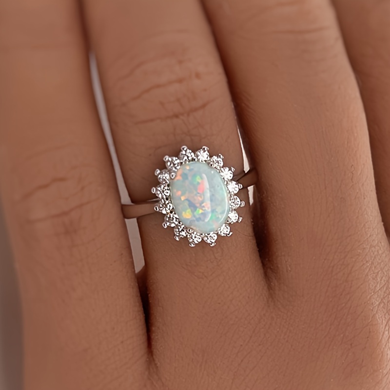 TEMU 1pc Stunning Bohemian Opal Ring - Shimmering Water And Vibrant Light Teenager's Ring, For Teenager