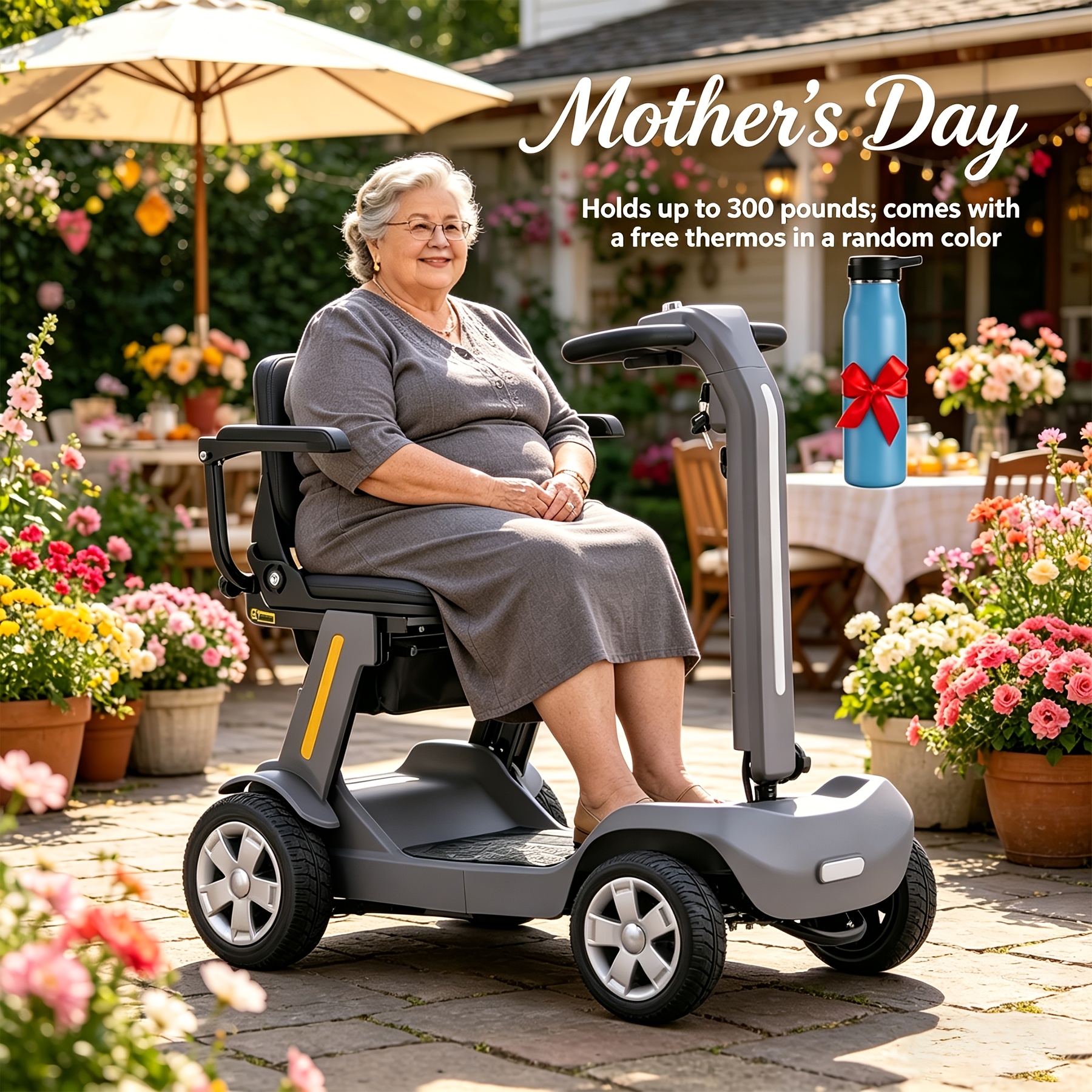 mothers day 4 wheel electric scooter for adults seniors 300w 24v12ah battery 4mph   10mile range lightweight foldable scooter electric with led lights storage bag charger no assembly free insulated cup gift random colors Product details 1