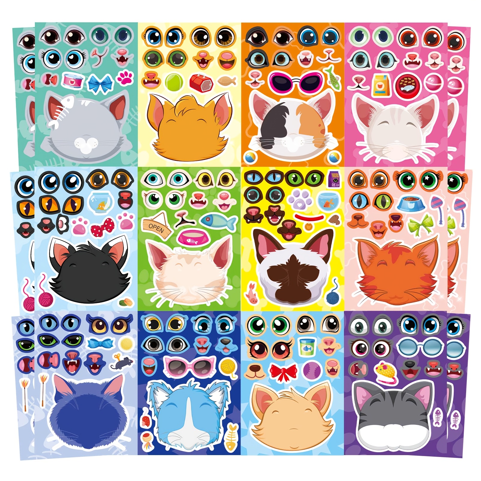 TEMU 24 Sheets Cats Make A Face Stickers Make You Own Cats Stickers Animal Stickers, Birthday Gift Party Favors Supplies Teacher Art Craft, Games