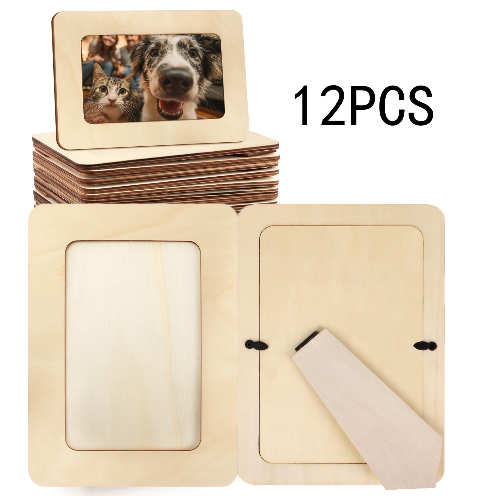 TEMU 12pcs Blank Upright Wooden Photo Frames, For Woodworking Craft Projects, Handmade Wooden Decor, Exquisite Party Favors For Christmas, Halloween,