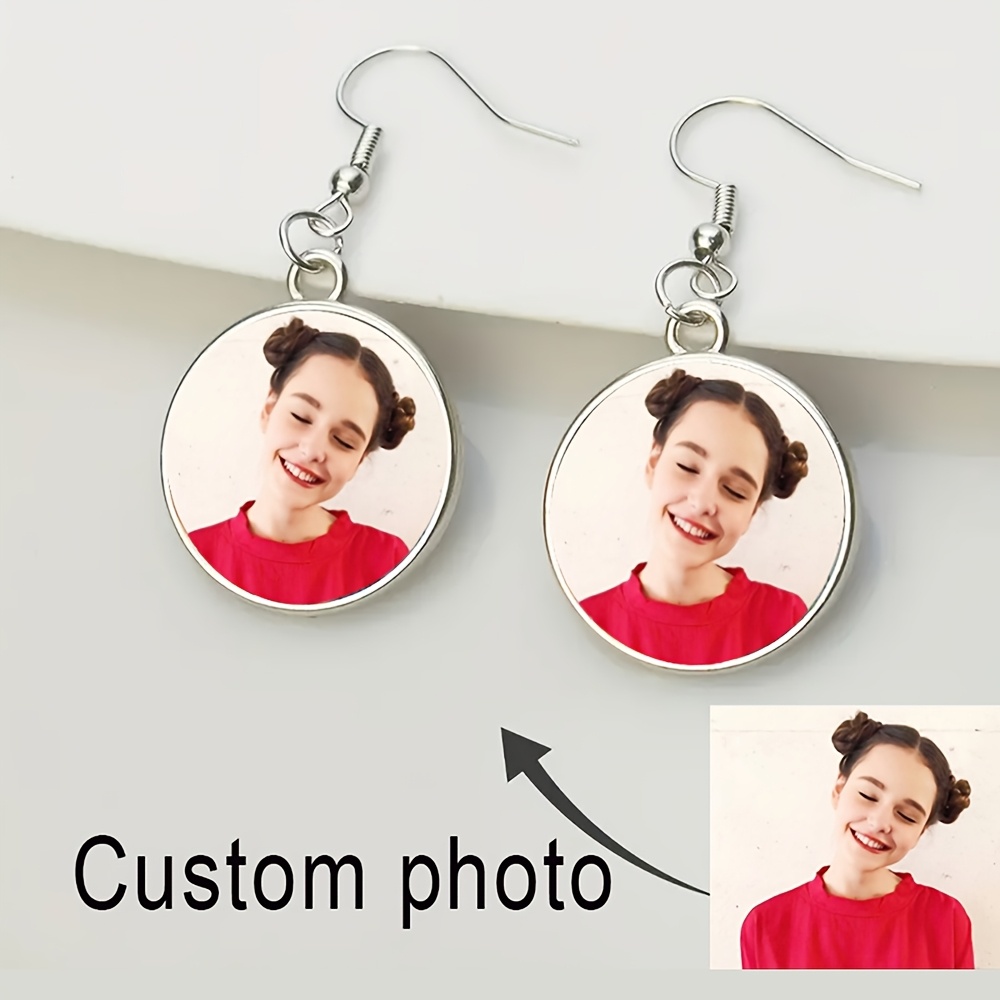 TEMU Custom Photo Synthetic Gemstone Glass Earrings - Personalized Photos, Family Photos, Pet Photos, Etc. - Ideal For Holiday Gifts And Wear