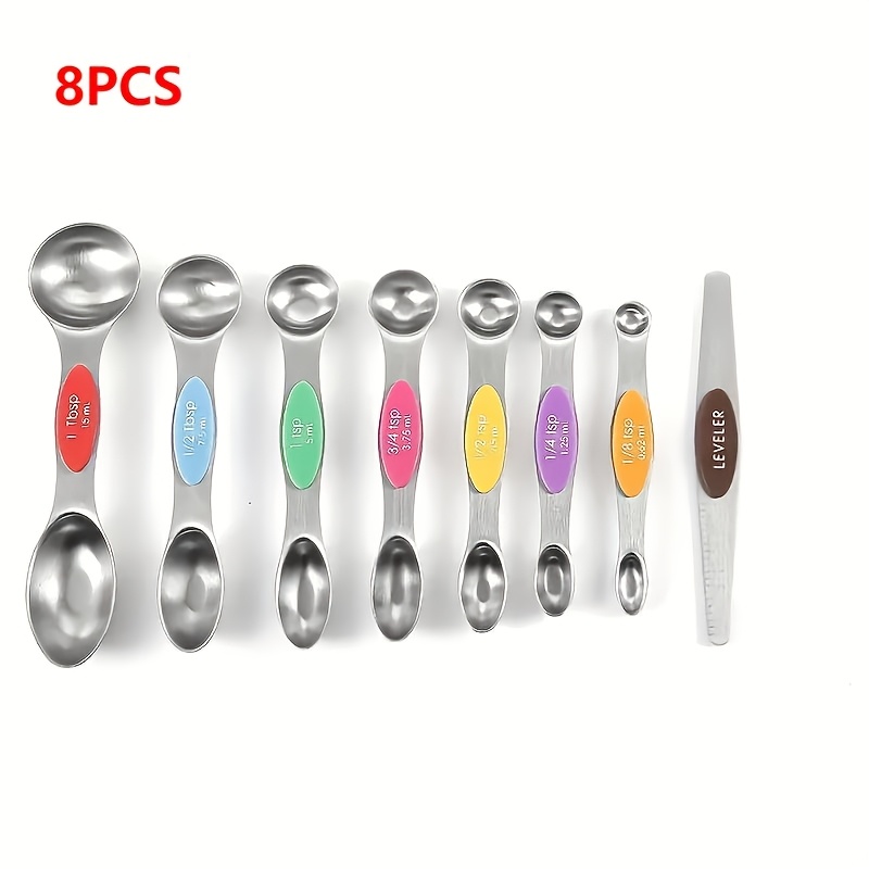 TEMU 8/16pcs Stainless Steel Measuring Cups And Spoons Set For Precise Measuring Dry And Liquid Ingredients, Durable Metal Kitchen Utensils, Essential Cooking And Baking Tools, Ages 14+