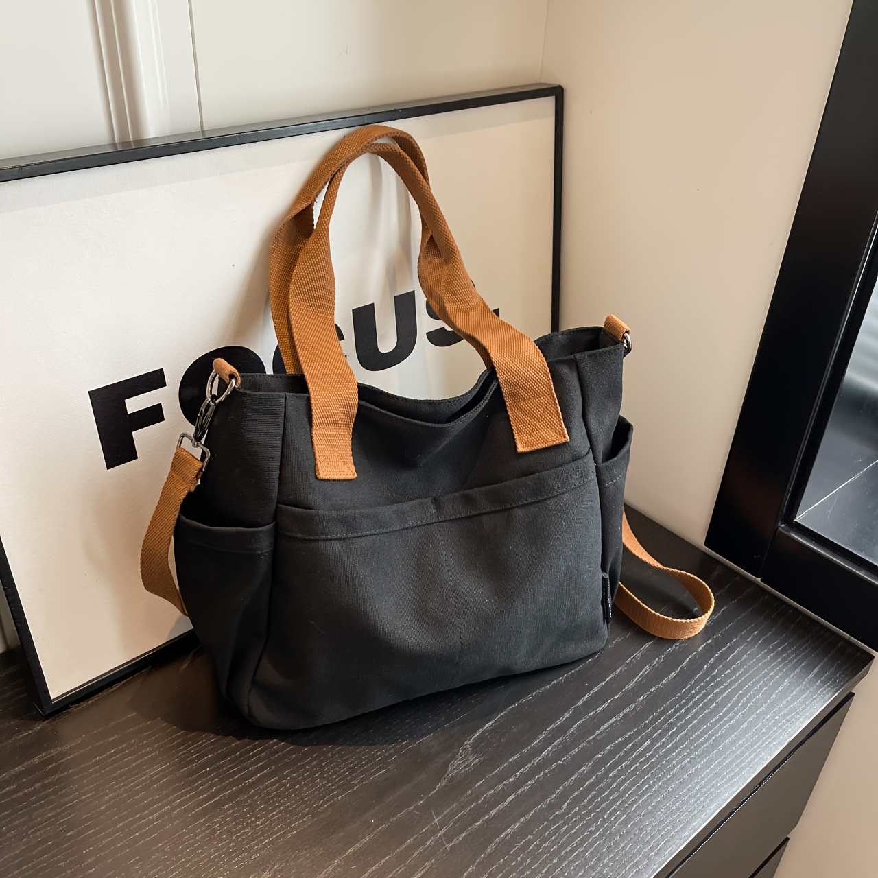 TEMU Fashionable And Minimalist Solid Color Canvas Bag With Multiple Storage Pockets, Suitable For College Students. A Versatile Shoulder Crossbody