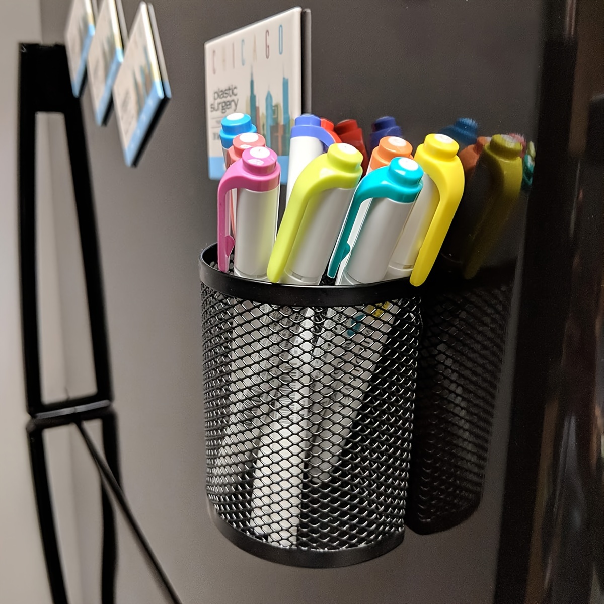 

1pc Magnetic Iron Storage Basket For Refrigerator - Pen Holder & Organizer For Home And Office, , Storage Box