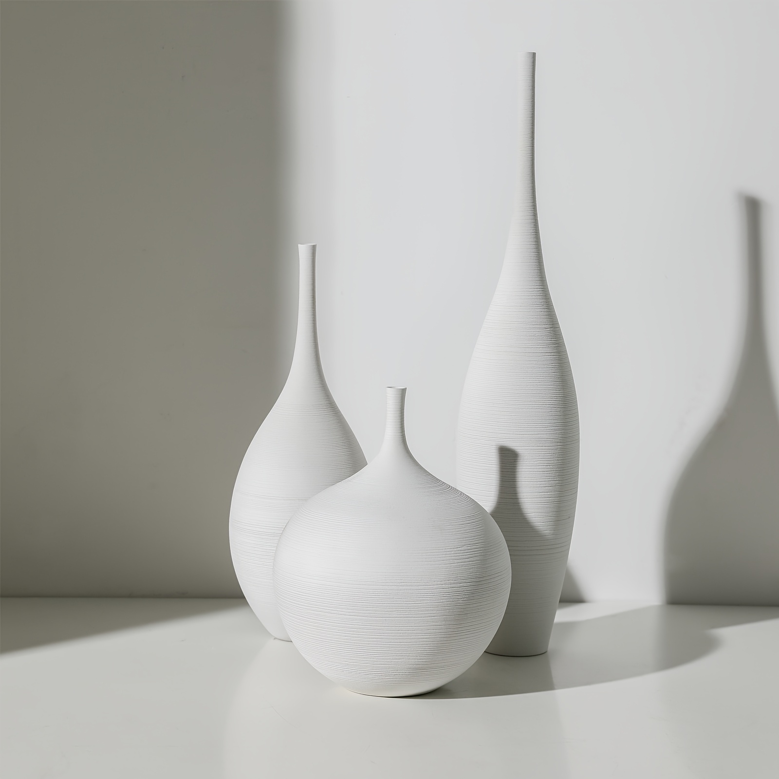 White Ceramic Vases Set of 3 - Modern Boho Minimalist Decor