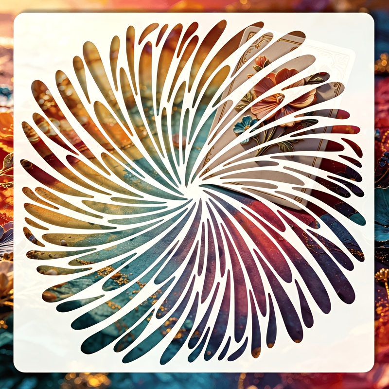 TEMU Pochoir Modèle Radial Dynamique avec Découpes et Chrysanthème - Mandala Adapté pour Art Mural, Peinture sur Toile, Décoration de Porte en Verre,