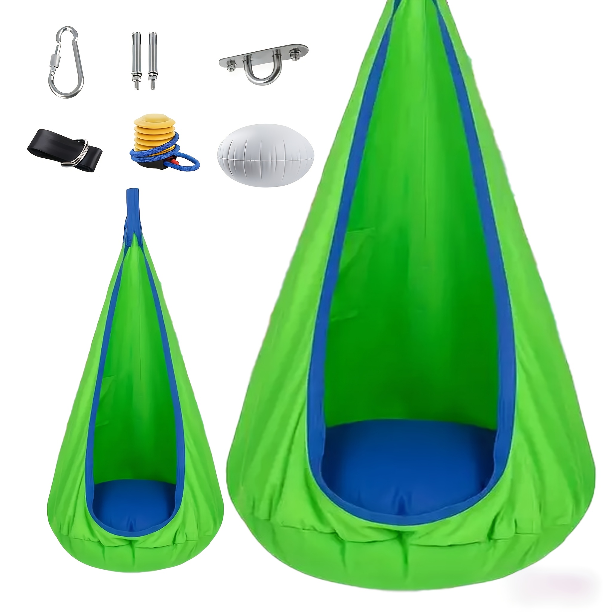 TEMU 1 Pack Hammock Chair, With Inflatable Pillow And Cylinder, Storage Pocket, 176 Lbs, Includes Straps And Screws, Woven Nylon Fabric, Making It