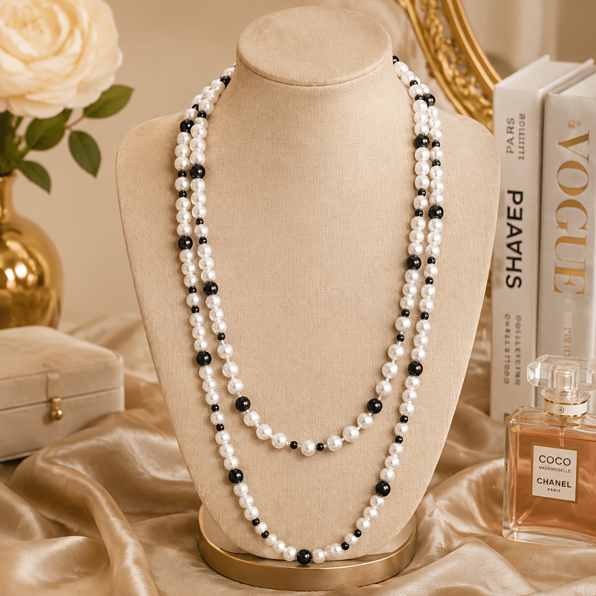 Large & Small Double-Layer Black & White Color-Blocked Choker Necklace