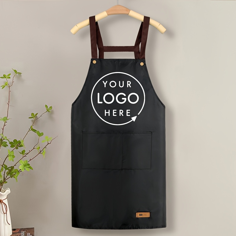 TEMU 1pc Customized Thickened Adjustable Chef Apron With Personalized Design, In Black And White With Pockets For Custom Text And Logo Printing,