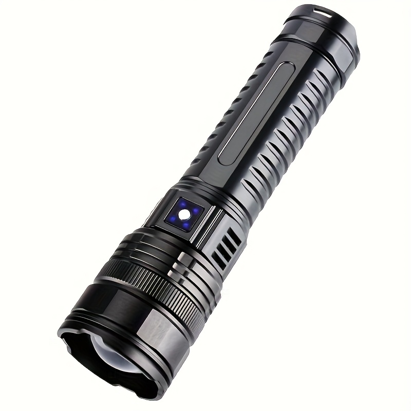TEMU 4500 Rechargeable Led Flashlight, 1pc Tactical Flashlight With Cob Tail Light, 5 Lighting , Waterproof, Adjustable Focus, For Camping, Fishing,