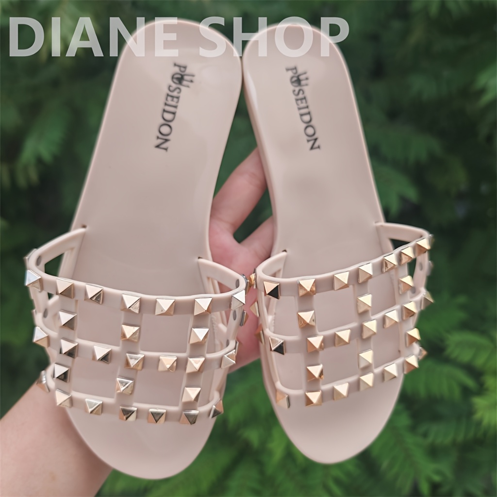 TEMU Women's Sandals Rivet Sandals 8205#fashionable Outerwear Flat Heel Versatile Sandals Summer Walking Shoes 075523 Add 1 Size