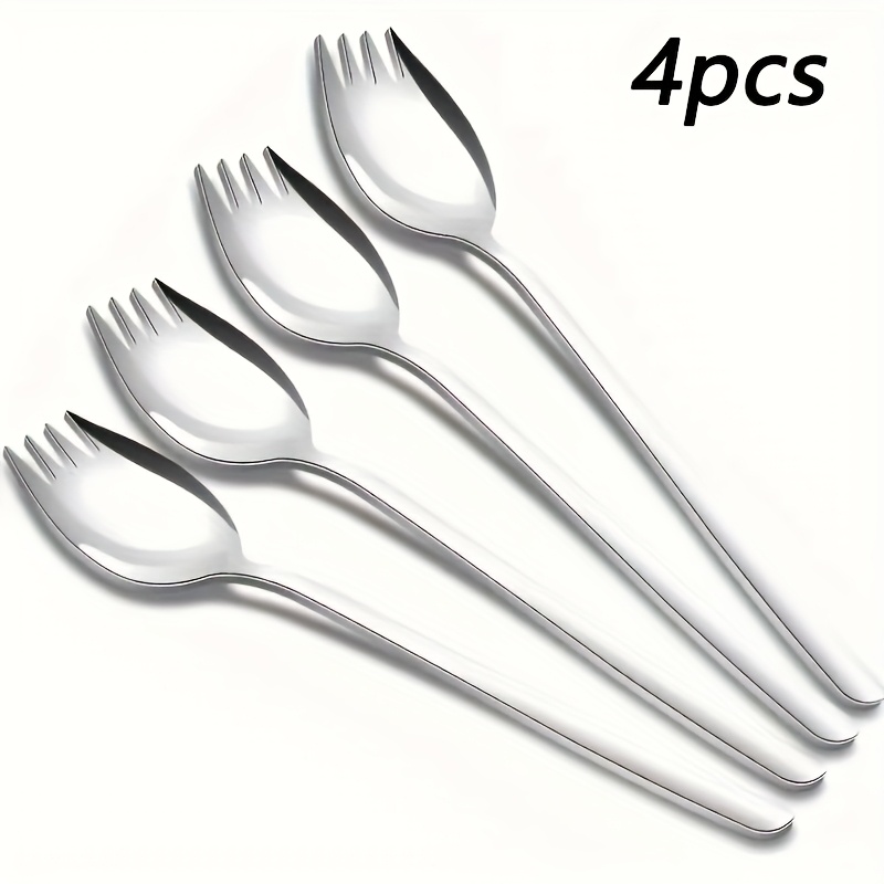 Image of 4/8 Stainless Steel Salad Spork And Spoon Set - Suitable For Everyday Use - Includes Dessert Spoon, Ice Cream Scoop, Salad Fork - Fruit Cutlery Set, Appetizer, Dessert