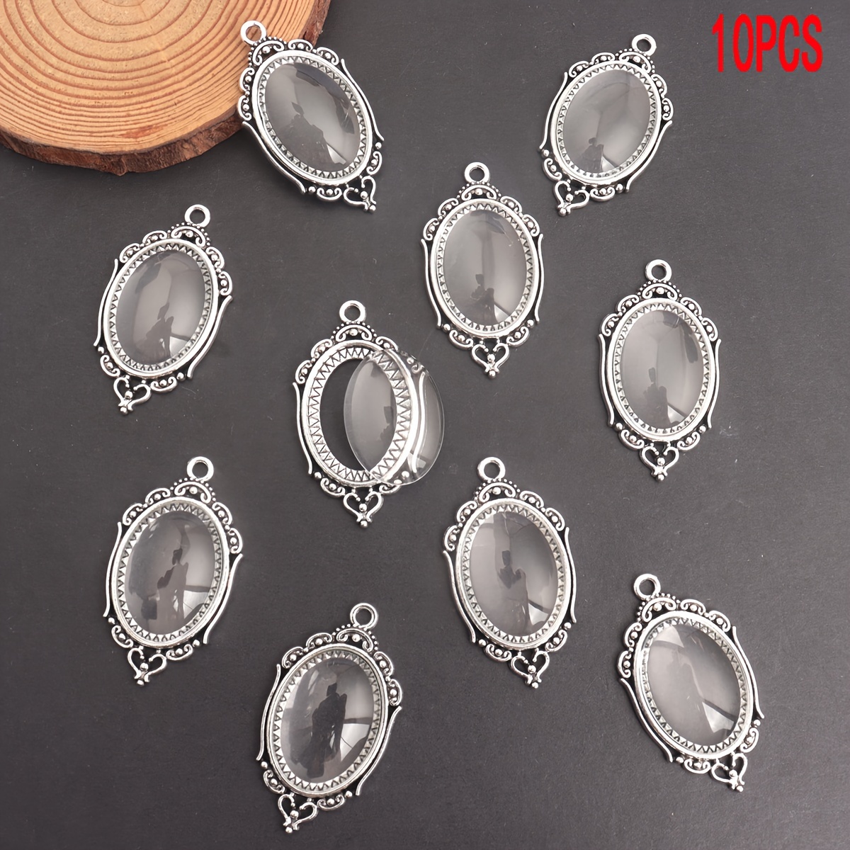 10 Alloy Inner 1.8*2.5cm Oval Time Gem Pendant Base With Transparent Glass Sheet Used For Earrings And Necklace Pendants