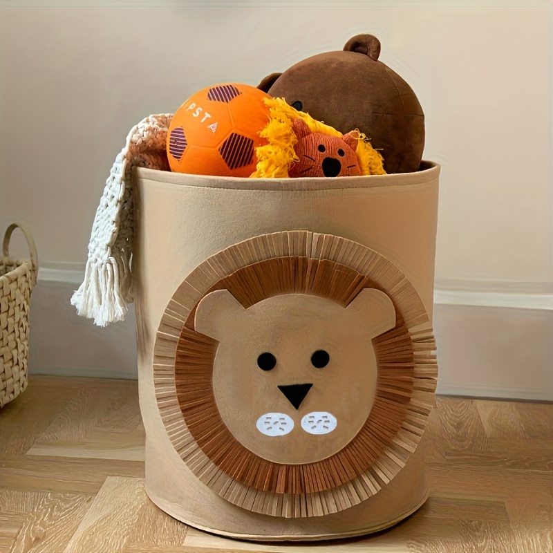 Image of Large Capacity Felt Laundry Hamper With Cartoon Animal Design - Washable Storage Basket For Bedroom, Bathroom & Living Room, Dirty Clothes Bucket, Storage Box, Laundry Baskets