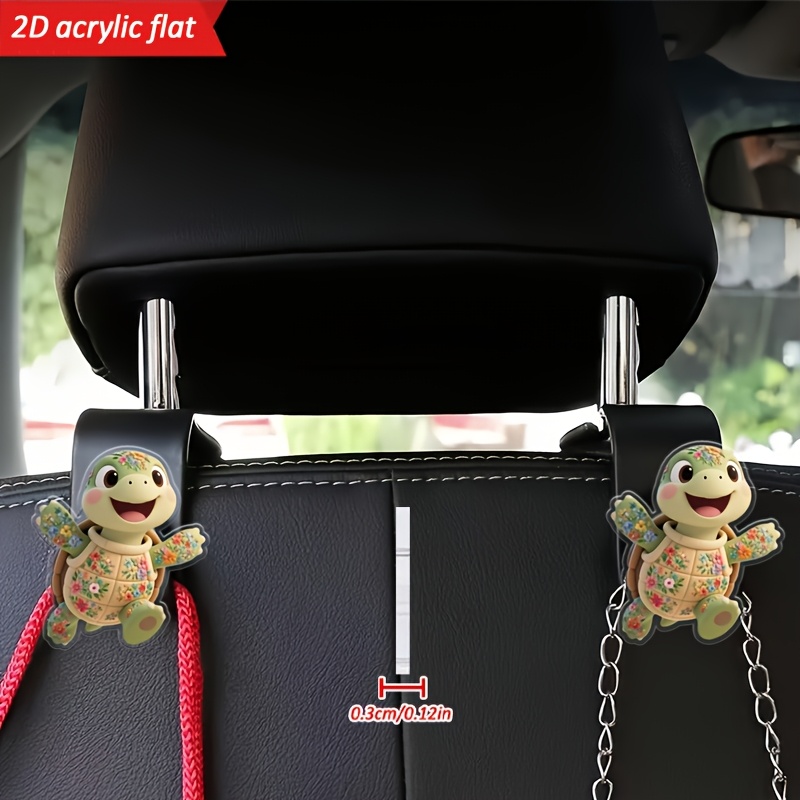 TEMU [2d Flat] 2-pack - Happy Laughing Flower Sea Turtle Pattern, 2d Car Seat Hooks, Hidden Rear Seat Organizer Hooks, Fashionable Design, Acrylic