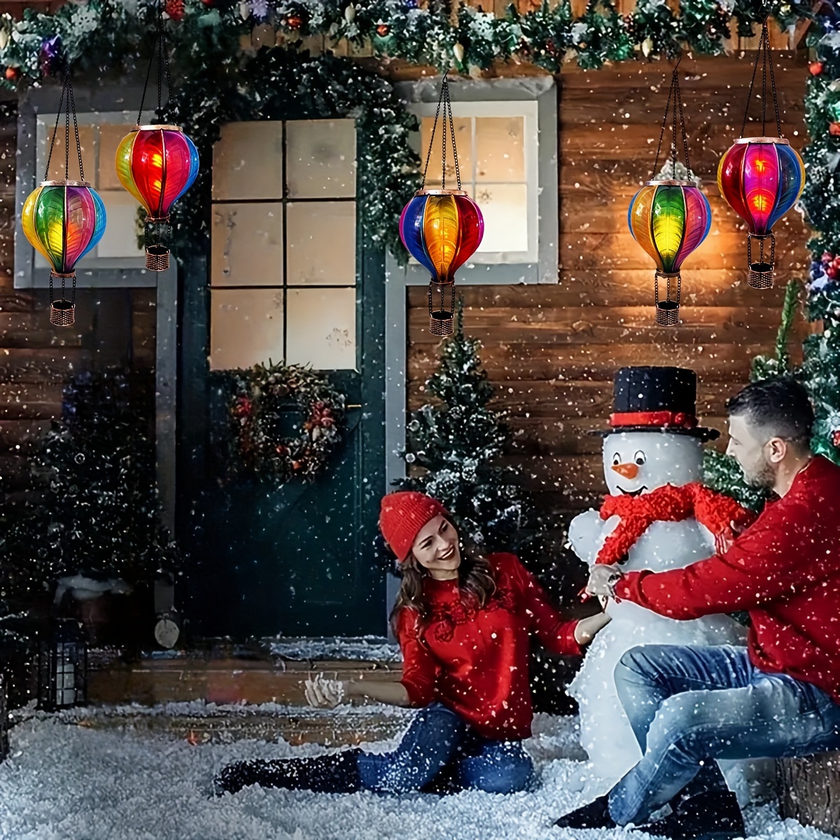 solar hot air balloon outdoor led chandelier patio garden porch yard decorative chandelier flashing flame   18 long details 5