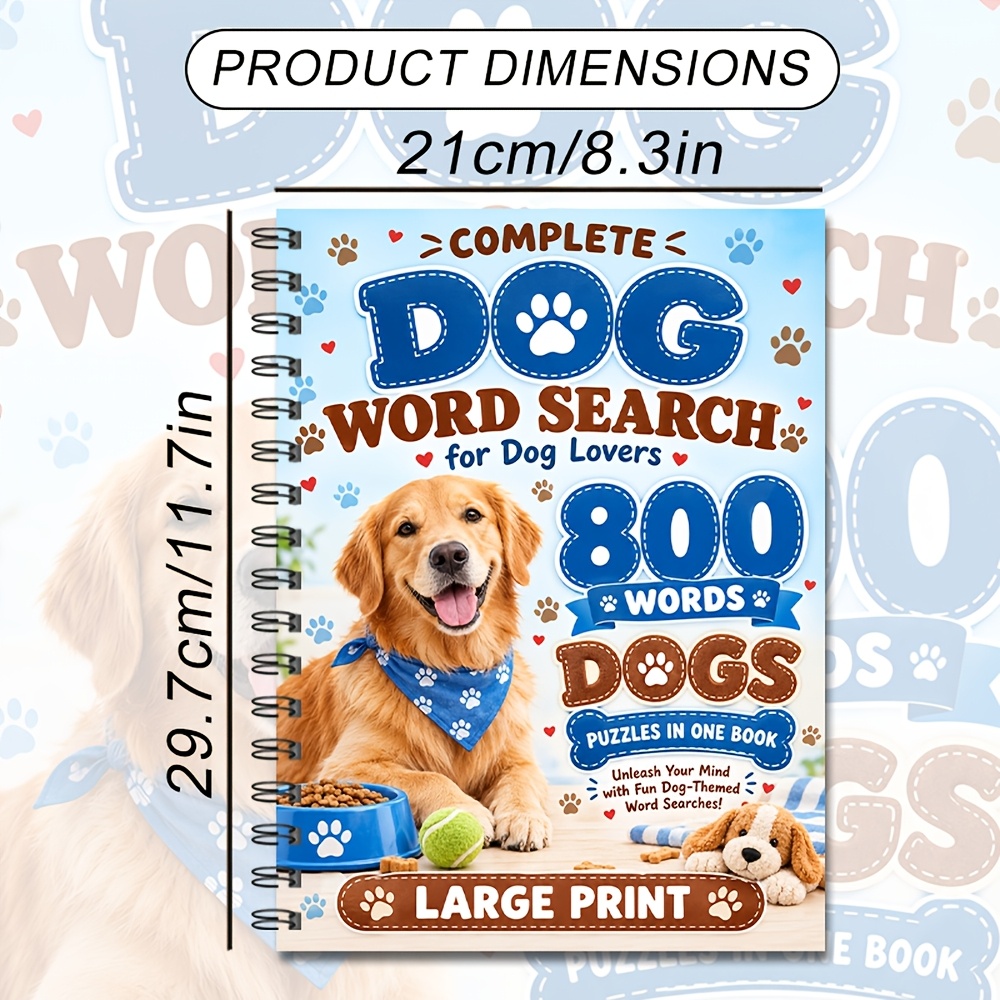 TEMU Dog Book Large Print For Dog Lovers, 800 Hidden Words Word Find Puzzles For Adults, Themed Brain Activity Game, Stress Relief Word Puzzles, Gift