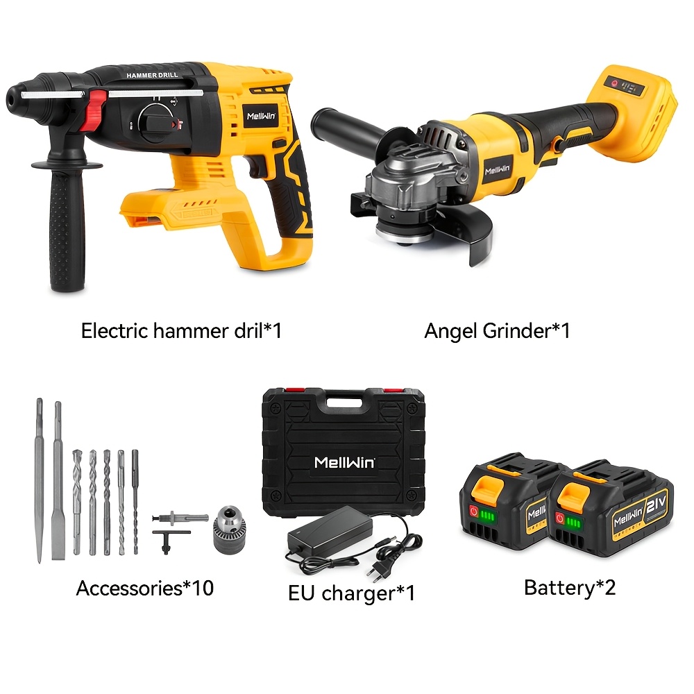 Brushless Hammer Drill Angle Grinder Power Tool Set, Portable Power Tool Combination, Suitable For Home Renovation, Industrial Scenes
