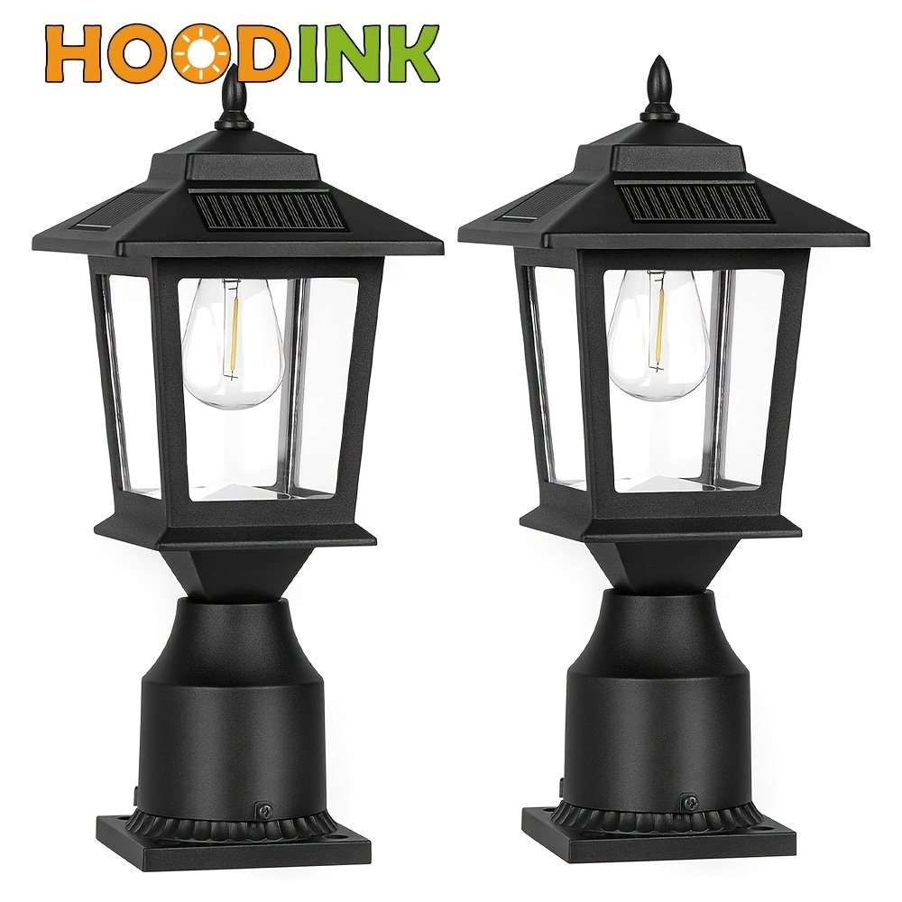 TEMU Ensemble de 2 lampes de poteau solaires étanches, allumage automatique au et extinction à l', parfaites pour les clôtures extérieures.