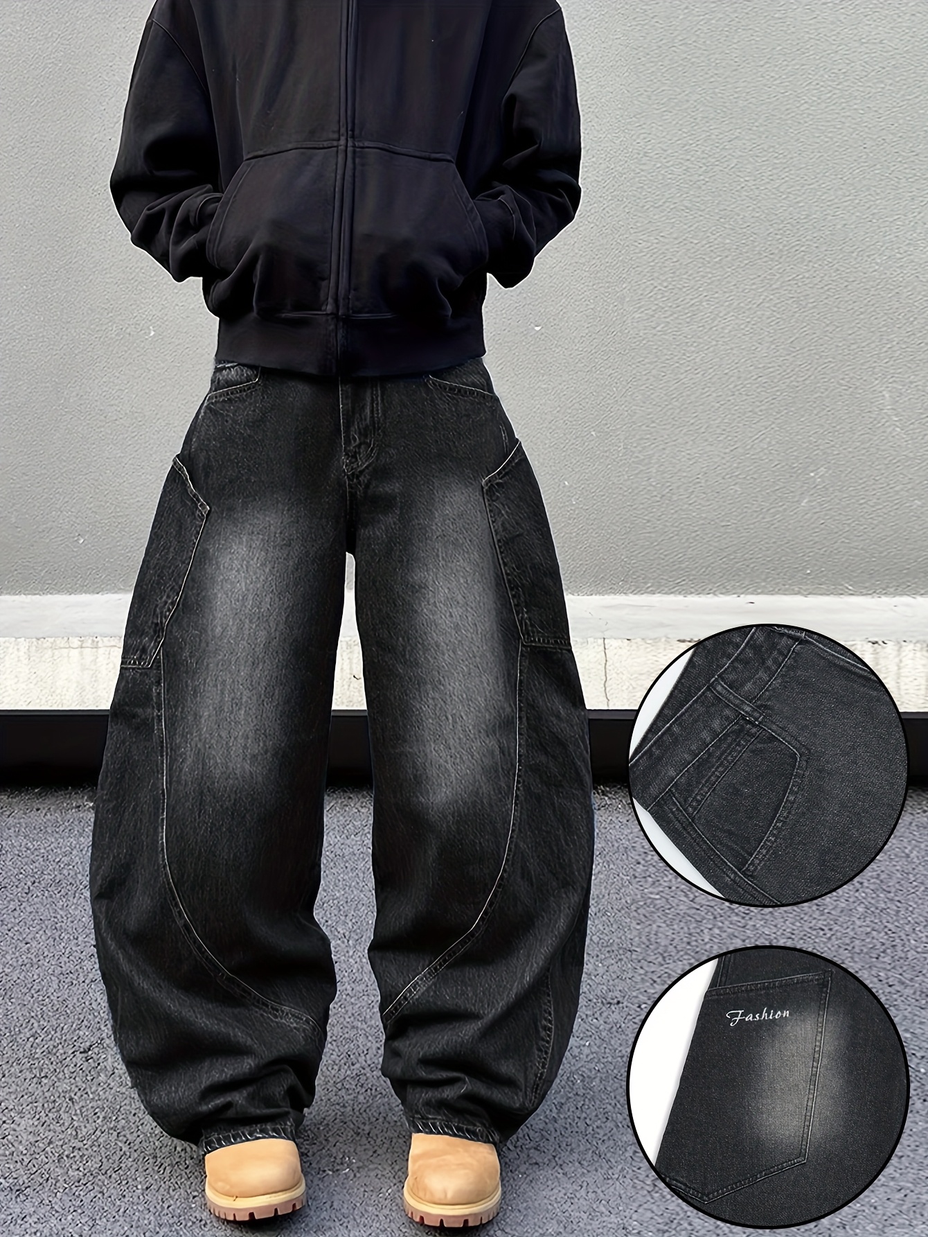 nvfelix mens loose fit wide leg denim jeans street retro