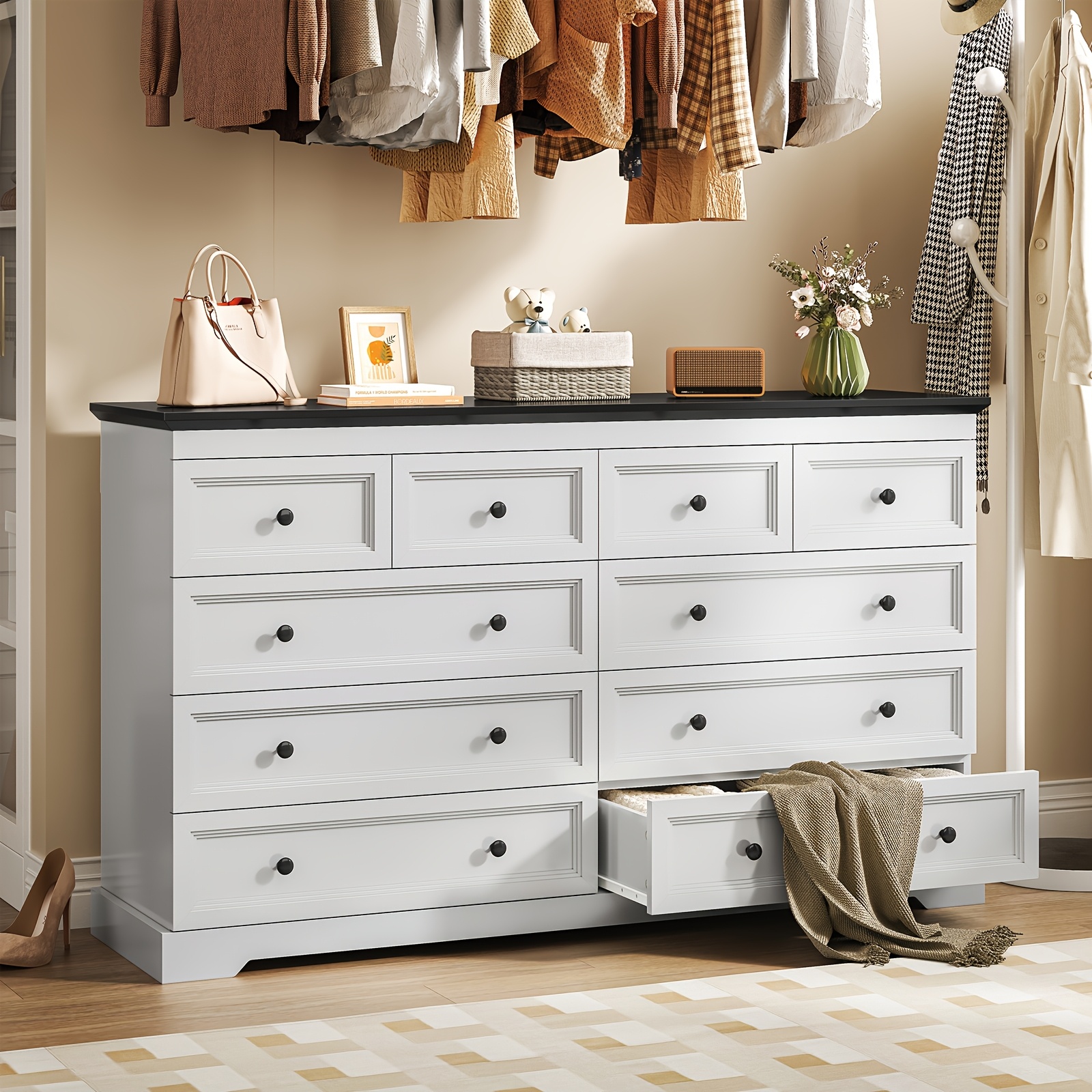 55 wide 10 drawer metal dresser modern white black chest - Temu