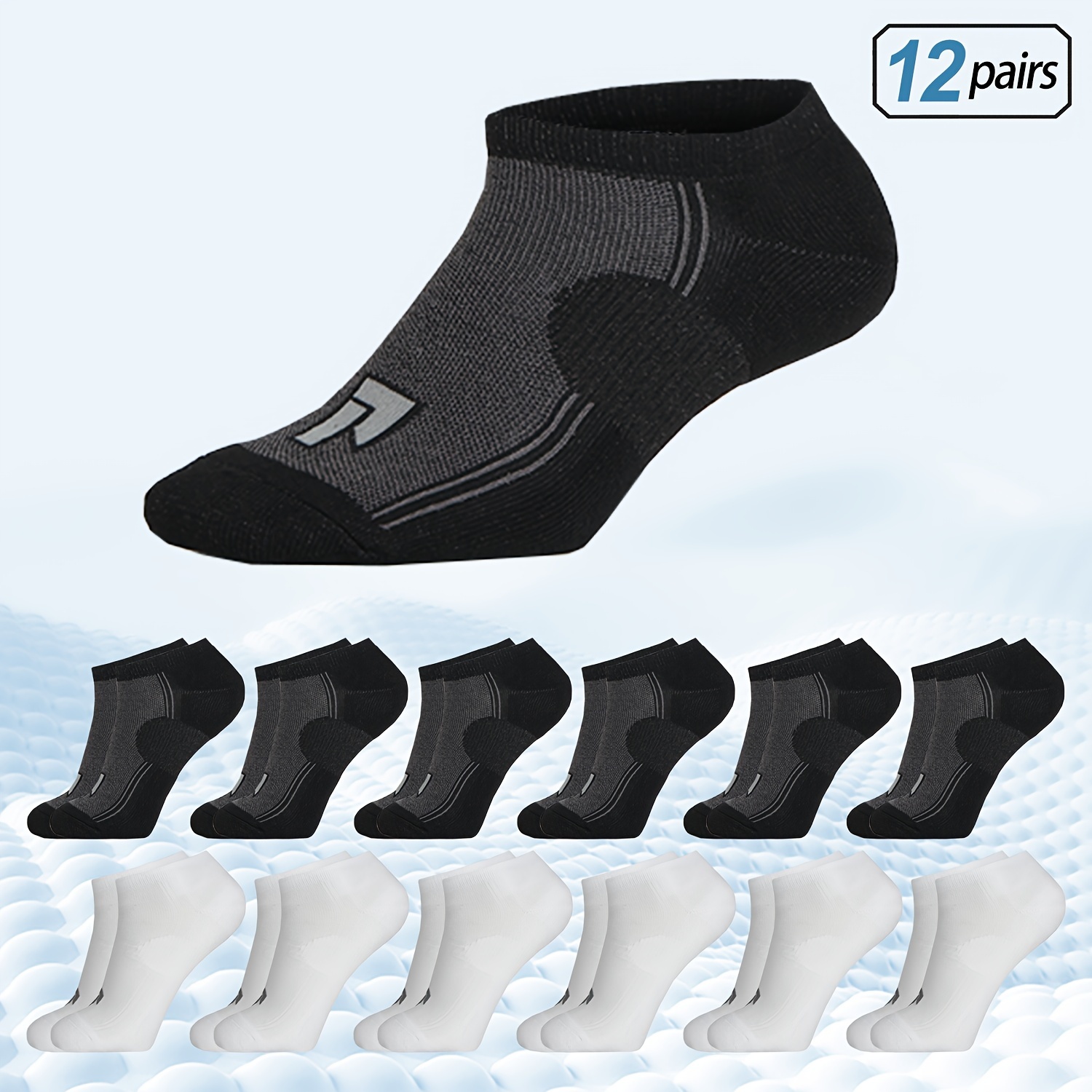 

12 Pairs Of Men's Solid Low Cut Ankle Socks, Anti Odor & Sweat Absorption Breathable Socks, For Spring And Summer