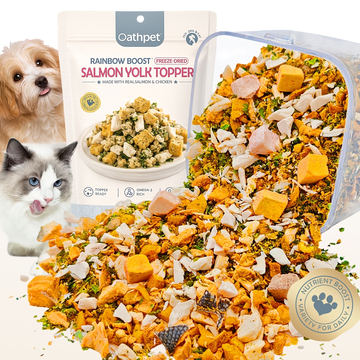 TEMU Oathpet Freeze-dried Salmon Yolk Topper Treats Suitable For - Real Salmon Protein Chews, High-protein Reward Snacks With Rich Texture & Flavor,