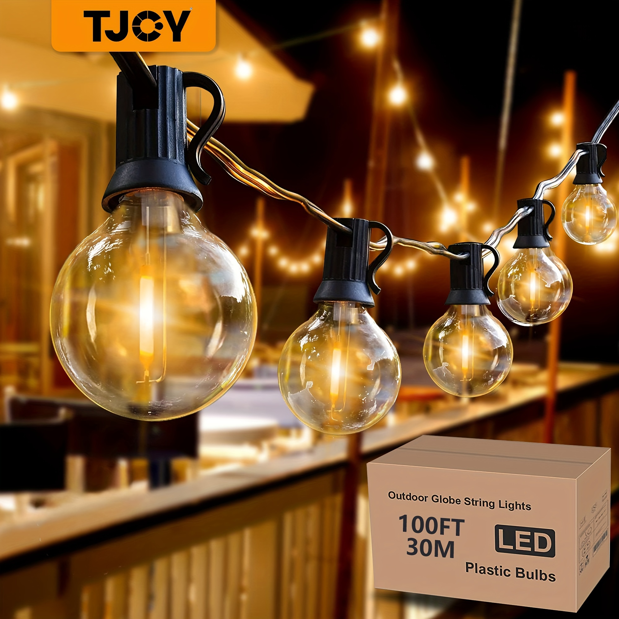 

100 Ft Outdoor String Lights, Shatterproof Globe Led Patio Lights With 51pcs Bulbs, Outdoor Hanging String G40 Light For Bistro, Cafe & Backyard Balcony, E12 Black, Connectable