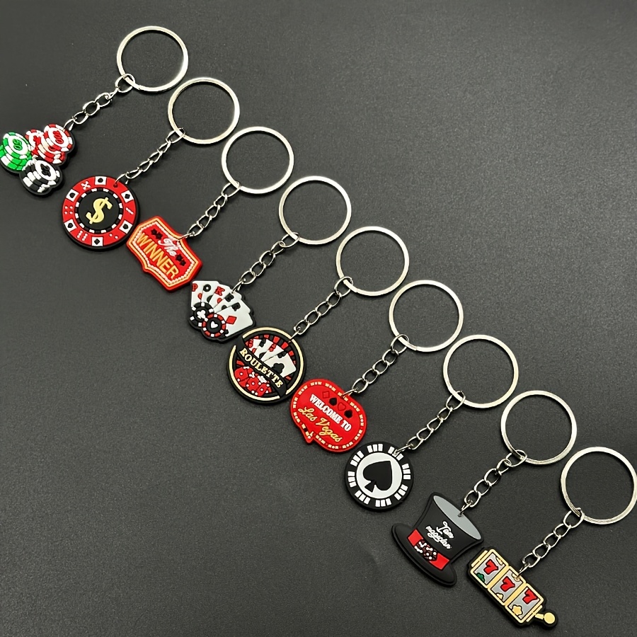 TEMU 9pcs Creative Lottery Chips Pvc Keychain Cartoon Chess And Cards Bag Car Pendant Party Favor