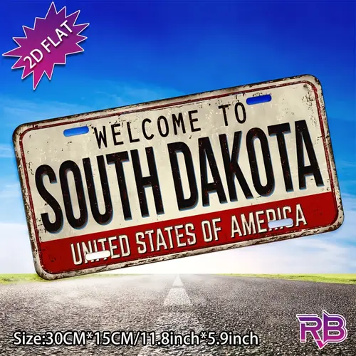 2D Flat Aluminum Metal Sign - "Welcome to South Dakota, USA" Vintage Road Sign, 29.97x14.99 cm, Rustic Wall Decor for Home, Cafe, Restaurant, Garage, Indoor/Outdoor Use, Garage Wall Decor|Rustic Wall Art|Durable Metal Sign, Metal Wall Art Decor