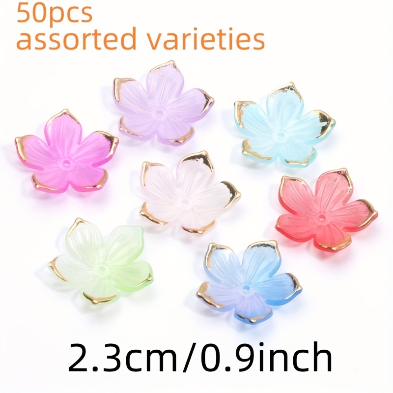 TEMU Perline acriliche a forma a petali con bordo da 23mm, 50 pezzi, colori assortiti, perline distanziali sfuse per creazione di gioielli fai da te,