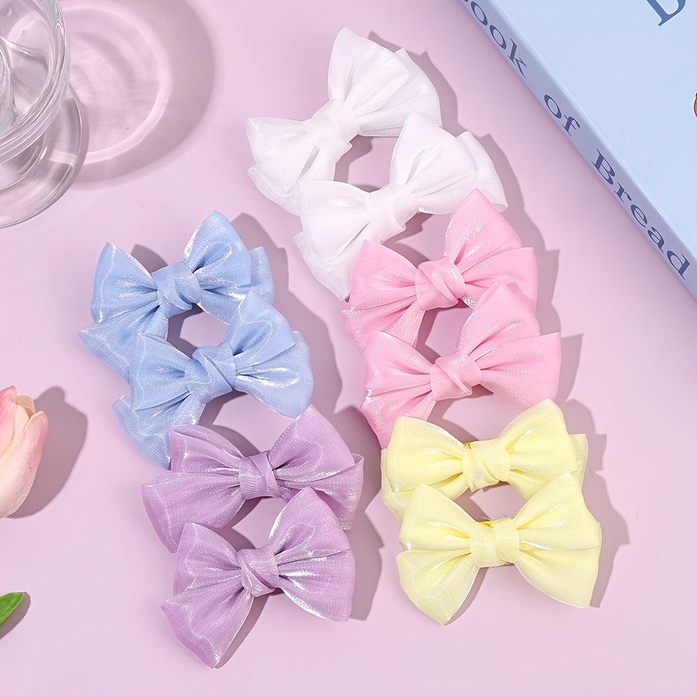 TEMU 10pcs Sweet Tulle Bow Hair Clips Suitable For & - Glossy Tulle Bows With Solid Color Hair Accessories, Bright Elegant Hairpins For Braids,