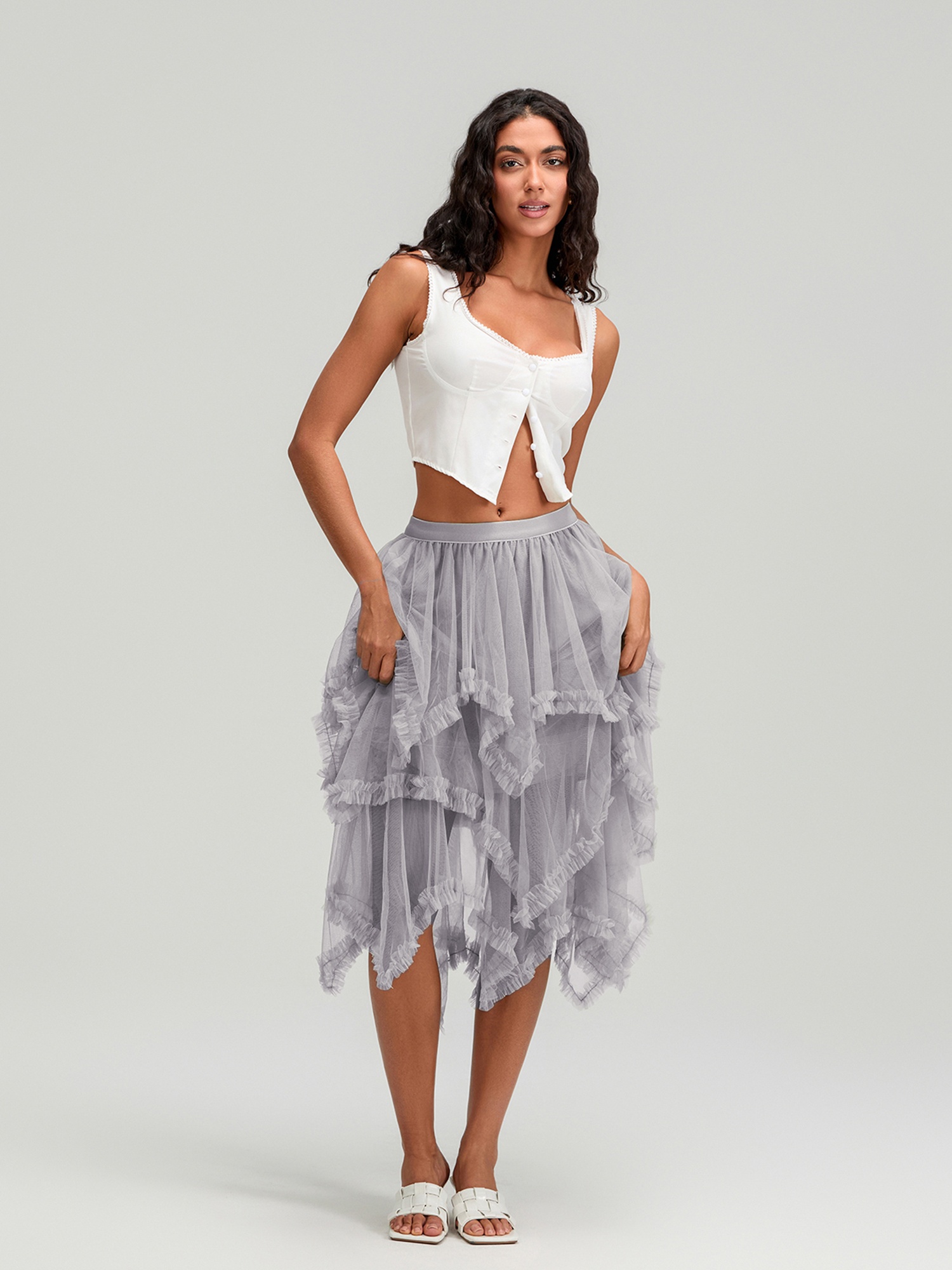トリートTreat Girl's tulle frill jersey(gray Treat Girl's tulle frill jersey(gray)（Feathers & Frills