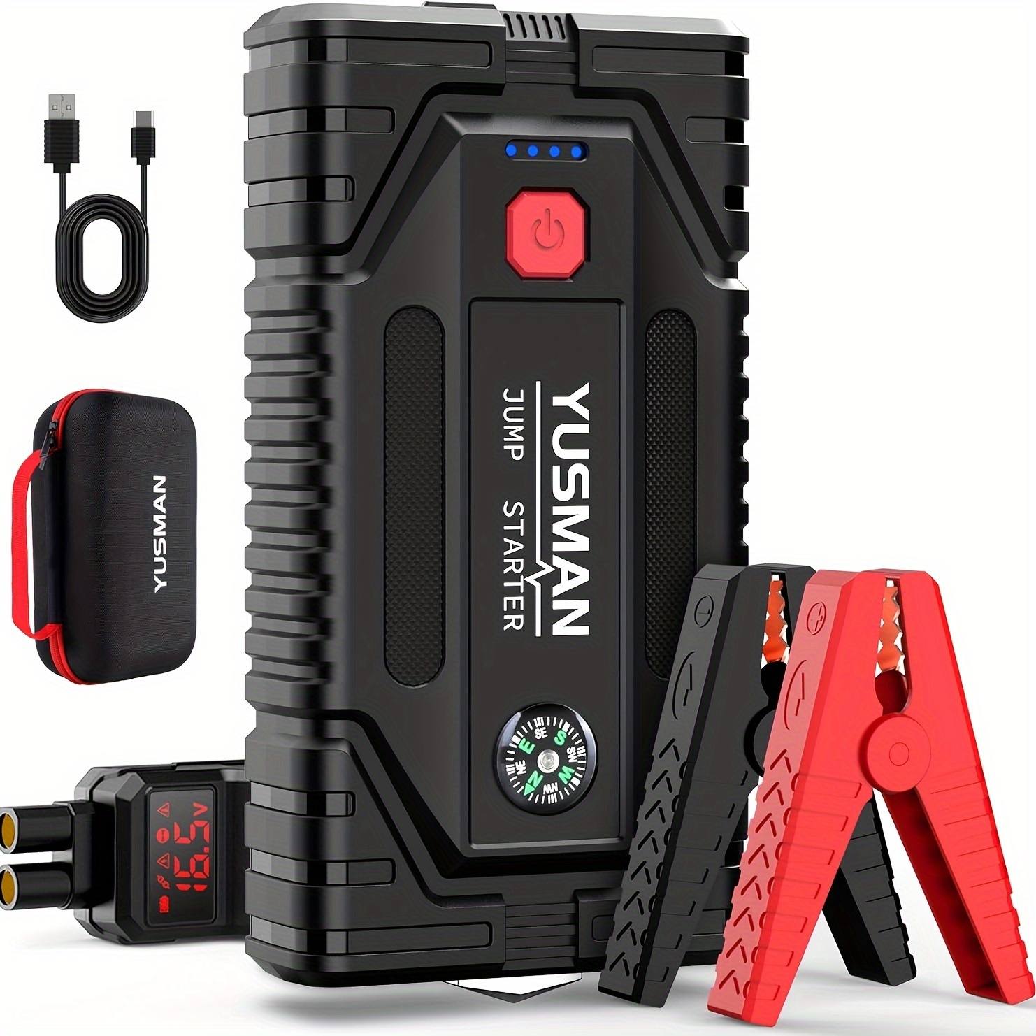 

Jump Starter, 5000a Car Jump Starter, 12v Battery Jump Starter Pack, Portable Charger And Jumper Cables For All Gasoline And 10l Engines, Dual Usb Quick Charge 3.0 And Led Bright Light