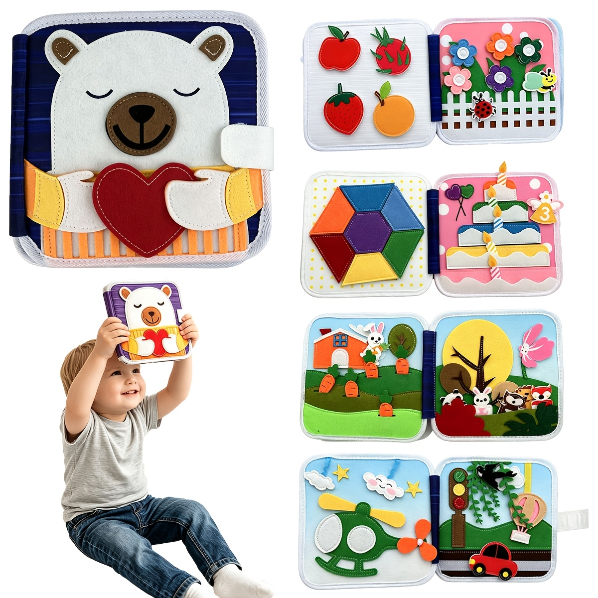 Image of Little Bear Pattern Puzzle Board, Early Education Learning Cloth Book, Cultivating 's Coordination , Christmas Gifts