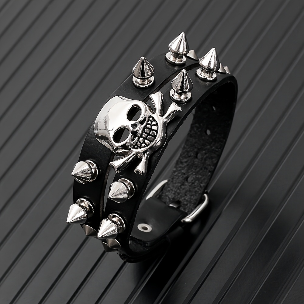 punk inspired skull spike leather bracelet edgy alloy - Temu