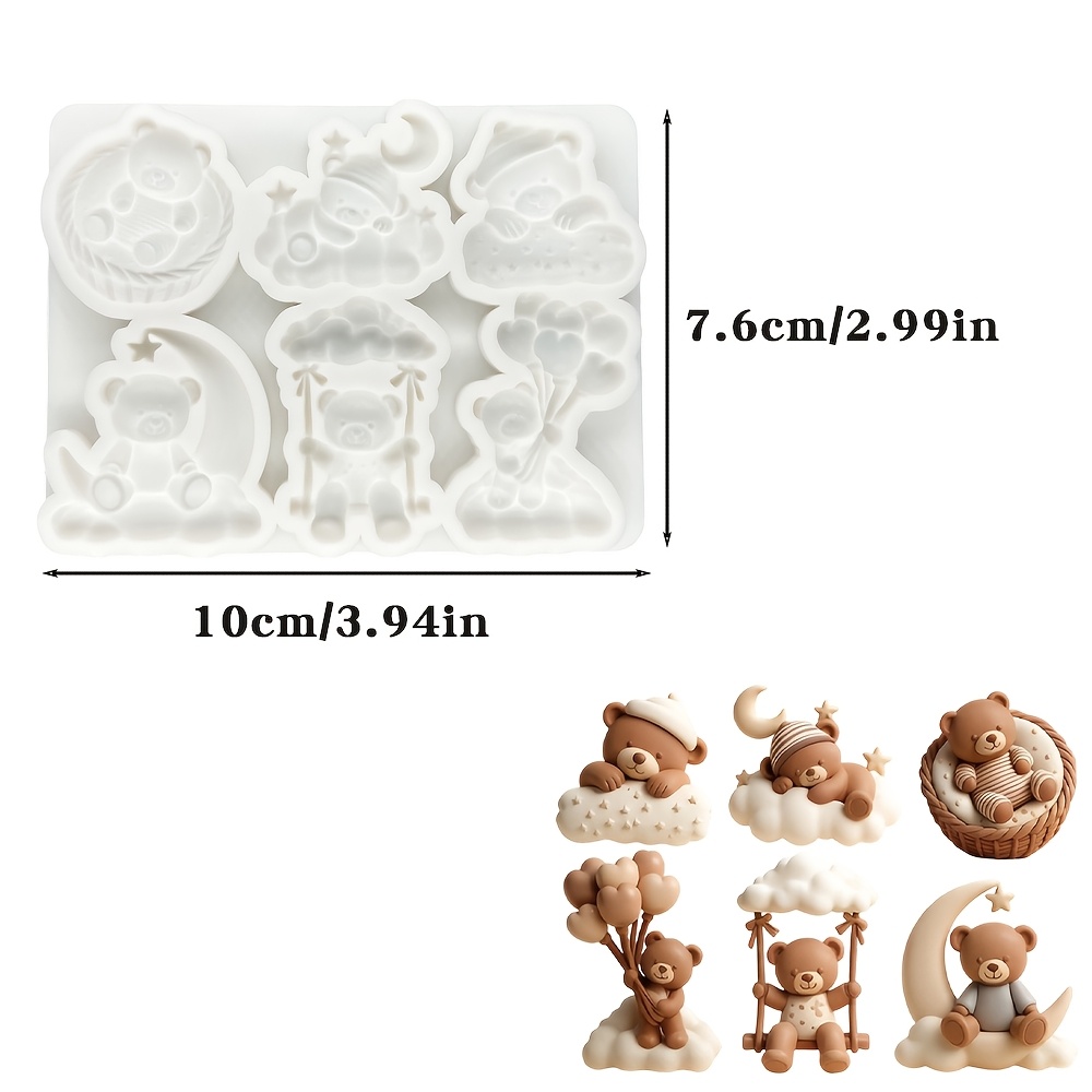 TEMU Moule à pâte à sucre 6 cavités ours dessin animé, moule de bricolage pour plâtre d'aromathérapie, décoration de gâteau au chocolat ours en