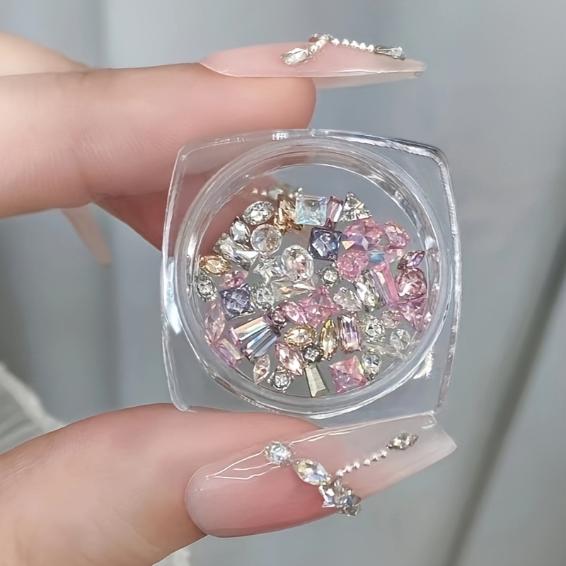 50pcs Mini Ice-clear Nail Art Charms, Ultra-sparkly Mini Point-back Decor Stickers, Marquise Mixed Style Nude