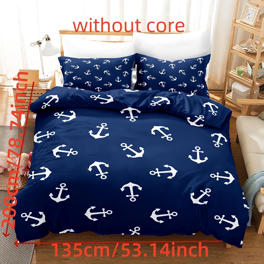 2pcs/3pcs Double-sided Anchor Brushed Polyester Duvet Cover Set, 1 Duvet Cover + 1/2 Pillowcases