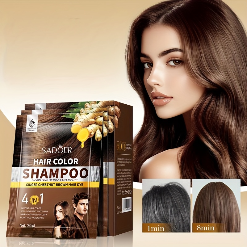 TEMU Chrysvea1 Box Of 10 Packs Portable Independent Packaging, Black/brown/chestnut Color Shampoo-shampoo, Hair Color Shampoo Natural Hair Color Deep Cleansing Shampoo For Women And Men