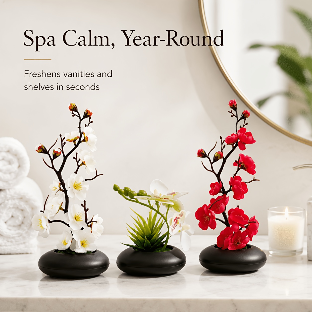 TEMU 3pcs Bonsái de Infundido con Tinta, con /Contenedor Oblongo Negro Incluido, Flores Artificiales de Decoración Festiva, Adecuado para Decoración