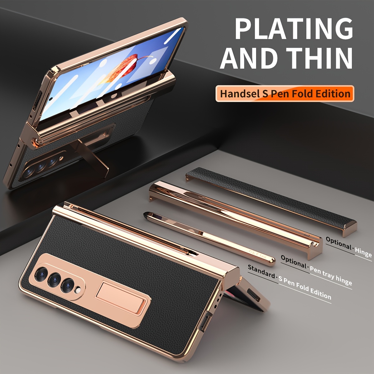 TEMU Phone Case: Stylus Dual Hinge Case With Hinge Patch, Suitable For Z Fold 4 Folding Phone Case, New Women's Model, , Creative, , Fashionable,