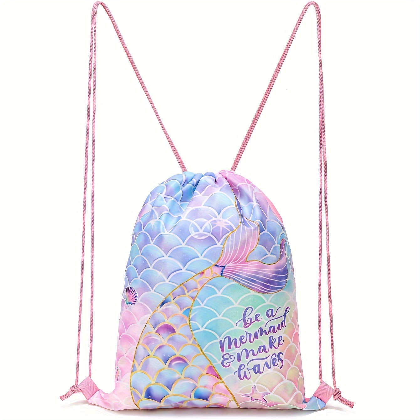 

Mermaid Drawstring Gym Bag With Adjustable And Straps, Cartoon Pattern Polyester Sports Backpack For Hiking And Travel, Hand Washable Or Only