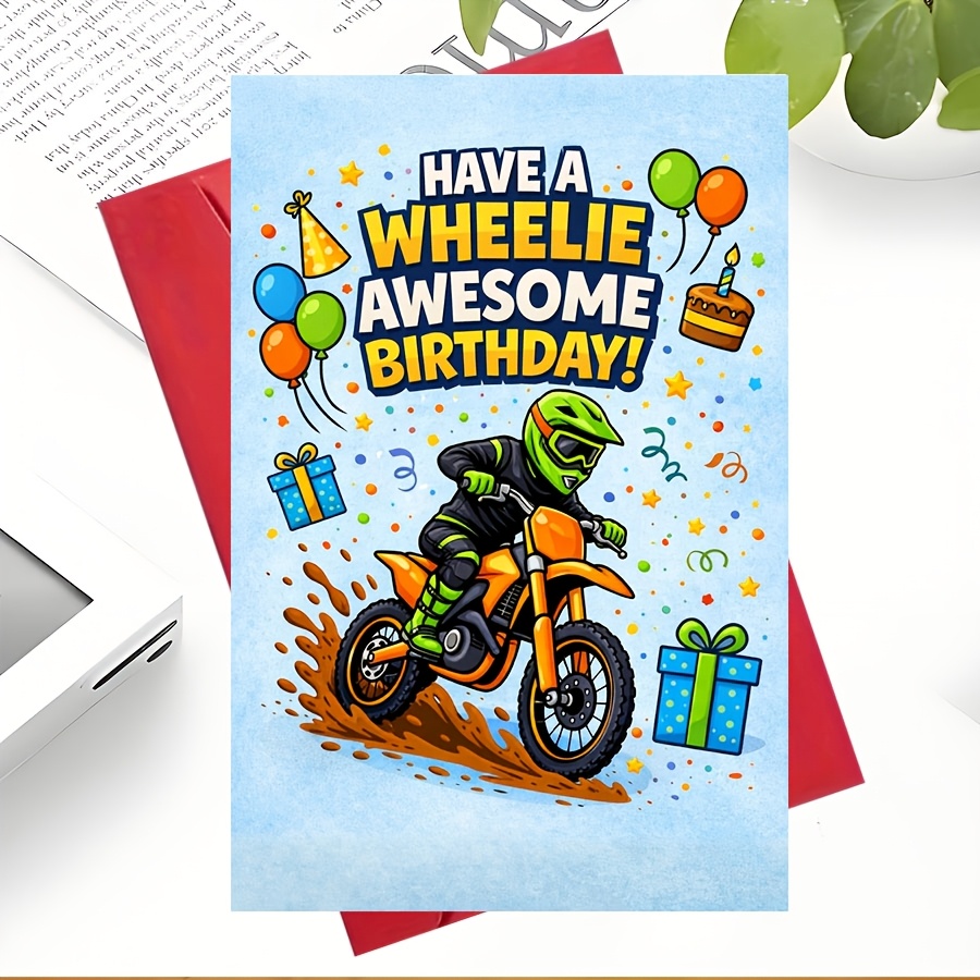 TEMU A Humorous Motocross Birthday Card Featuring A Illustration, Perfect As A Party Gift For Dirt Bike Enthusiasts From