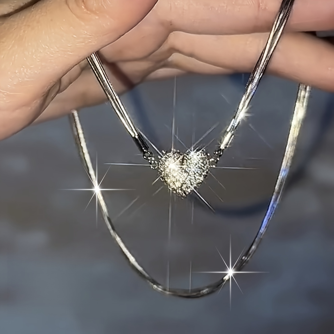 TEMU 1pc Of Elegant Luxury Hypoallergenic Three-layer Heart-shaped Inlaid Necklace - Women's Jewelry Perfect For Valentine's Day, Daily Wear, And Gift Occasions