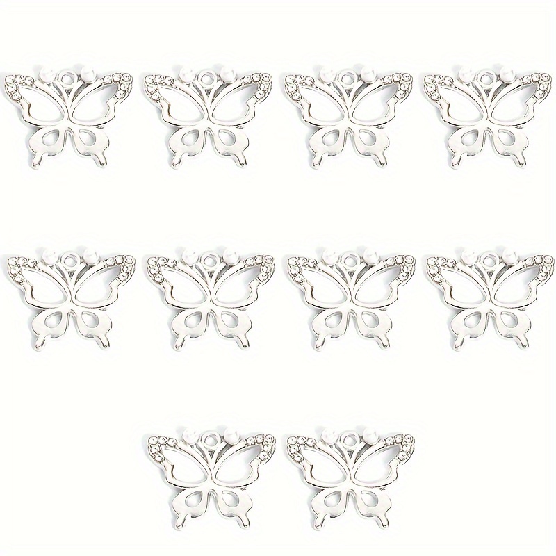 TEMU Un ensemble de 10 pièces de bijoux élégantes et minimalistes avec des de papillons creux délicats associés à des strass et des pendentifs en